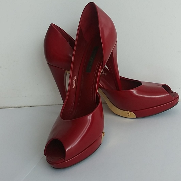 Authentic Louis Vuitton Open Toe Red Pumps Size 37 - Picture 1 of 7